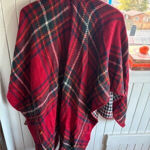 Red Plaid Reversible Shawl Wrap